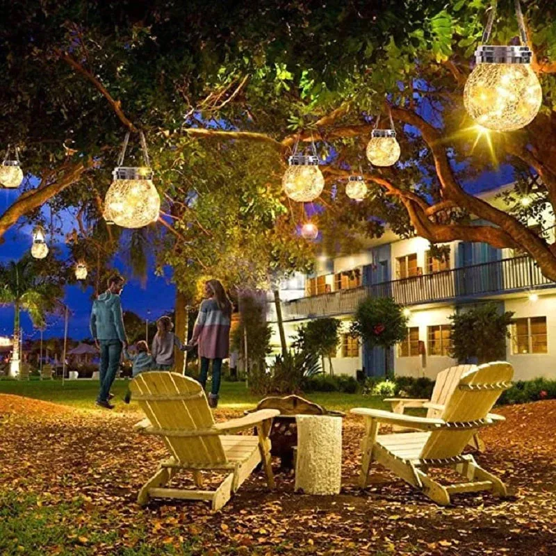 1 Piece Clear Crackle Glass Wishing Jar LED Hanging Light Modern Solar Pendant Light