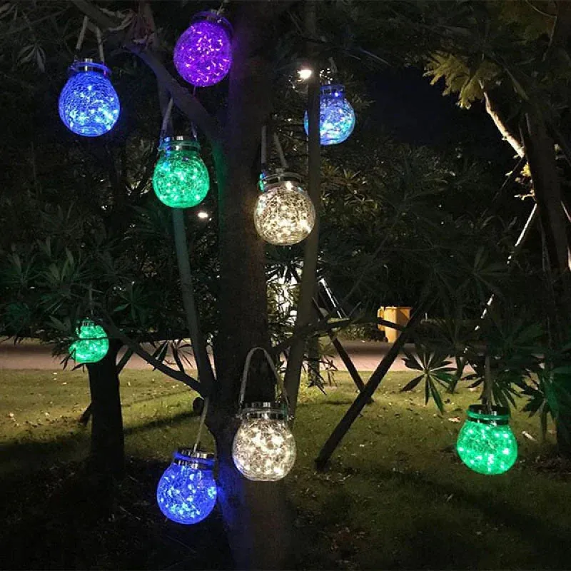 1 Piece Clear Crackle Glass Wishing Jar LED Hanging Light Modern Solar Pendant Light