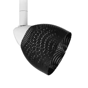 4 87" Tall Serpentine Track Head with Shade in White with Mesh Black Glass