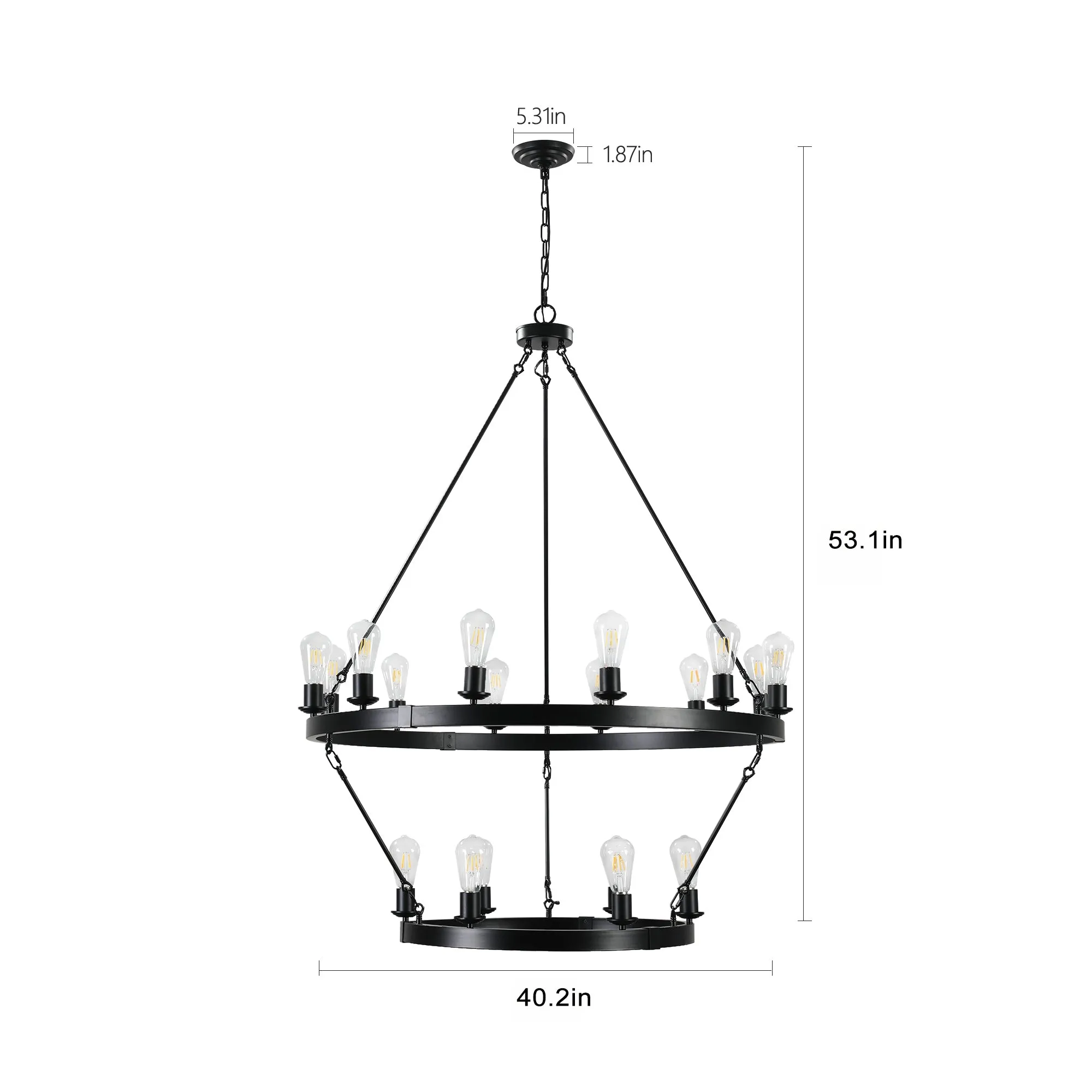 40.2" Large Vintage Double Round Candle Chandelier Living Room Ceiling Candle Holder Chandelier Black Chain Chandelier