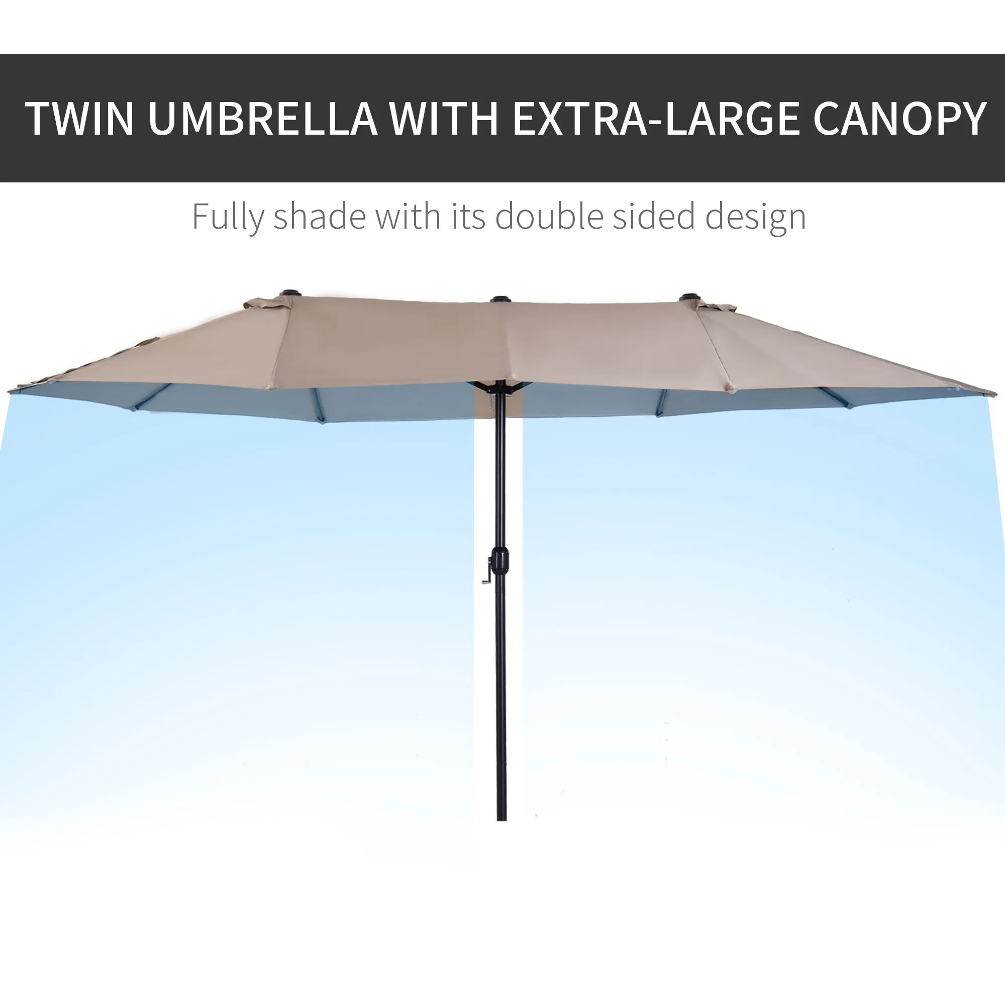 4.6m Garden Parasol Double-Sided Sun Umbrella Patio Market Shelter Canopy Shade Outdoor Tan - NO BASE