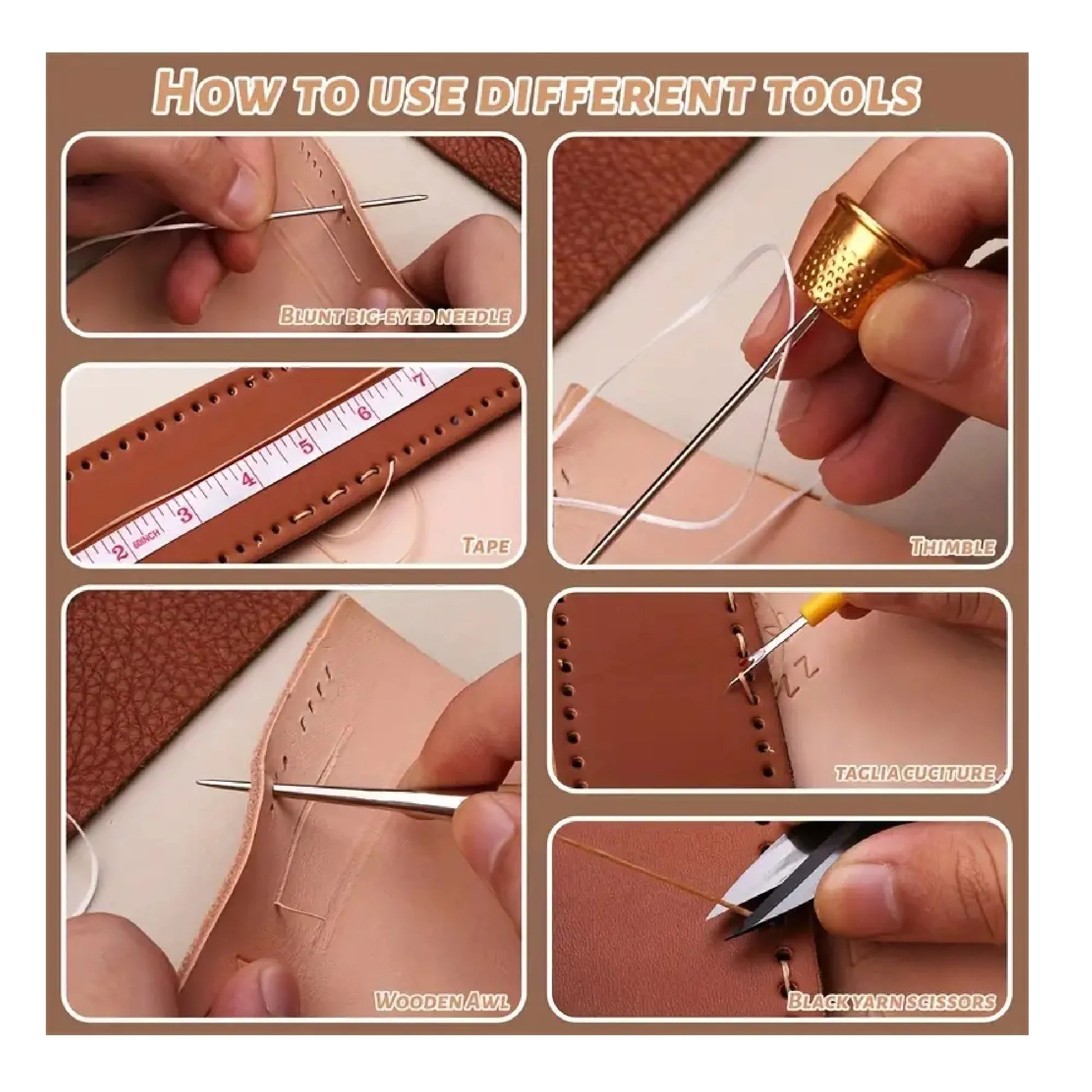 4pcs Leather Working Kit With Waxed Thread, Sewing Awl, Leather Repair Sewing Kit Leather Stitching Kit, Leather Sewing Needles, Leather Upholstery Repair Kit For Adult Leather Craft DIY