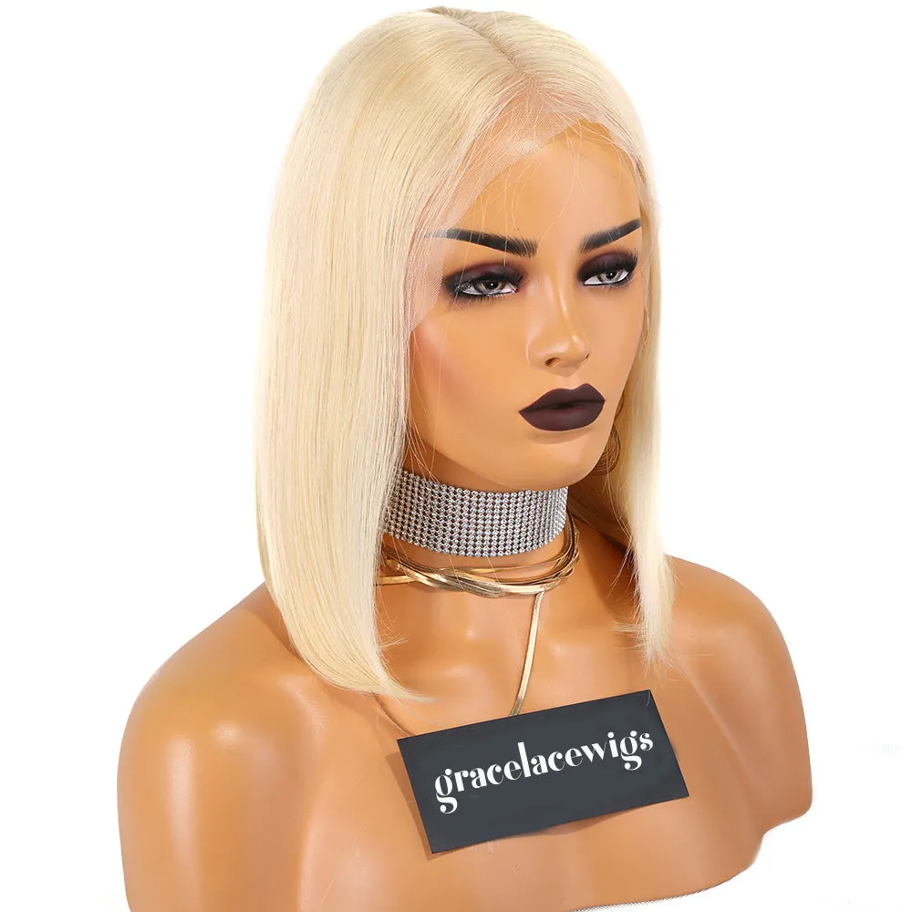 4" LACE FRONT WIG: Blonde Short Bob Wig 12" Virgin Human hair