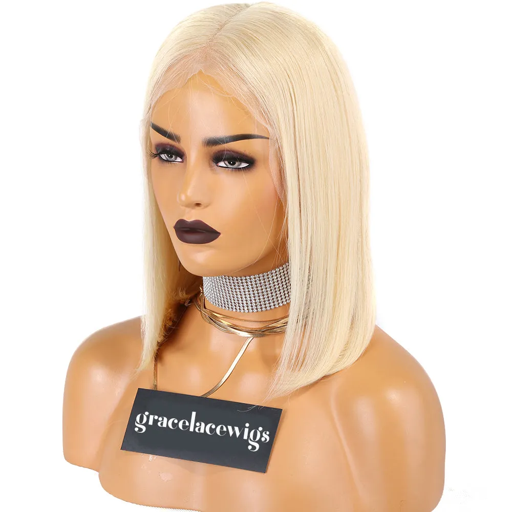 4" LACE FRONT WIG: Blonde Short Bob Wig 12" Virgin Human hair