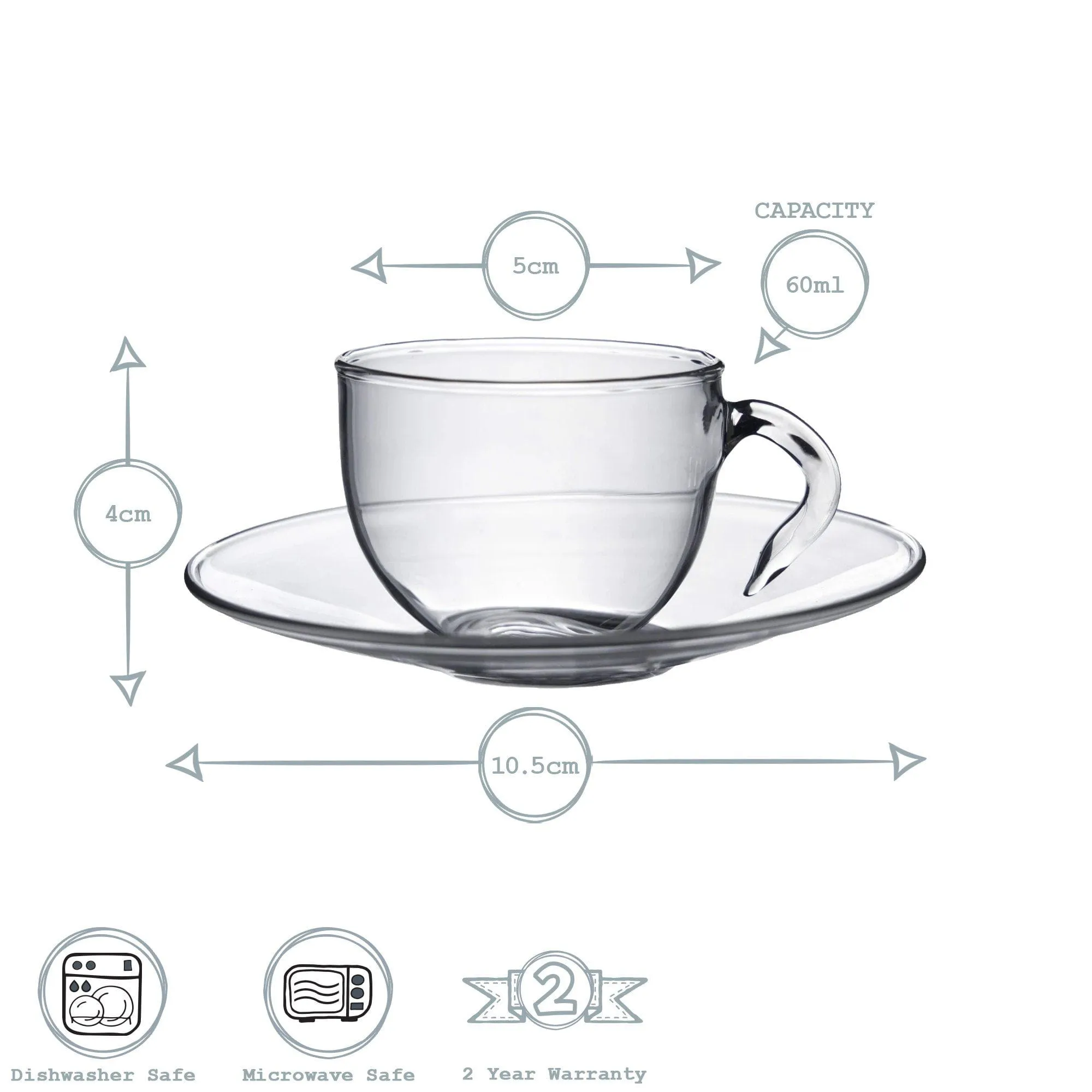 60ml Minimus Glass Espresso Cup & Saucer Set - By Argon Tableware