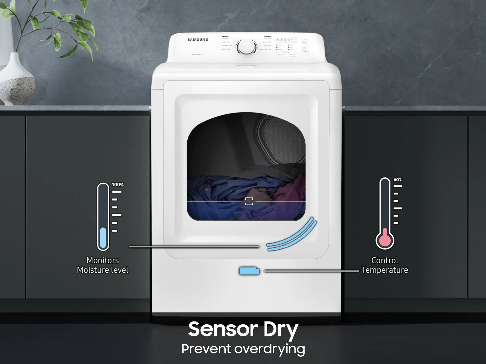 7.2 cu. ft. Electric Dryer with Sensor Dry and 8 Drying Cycles in White - (DVE41A3000W)