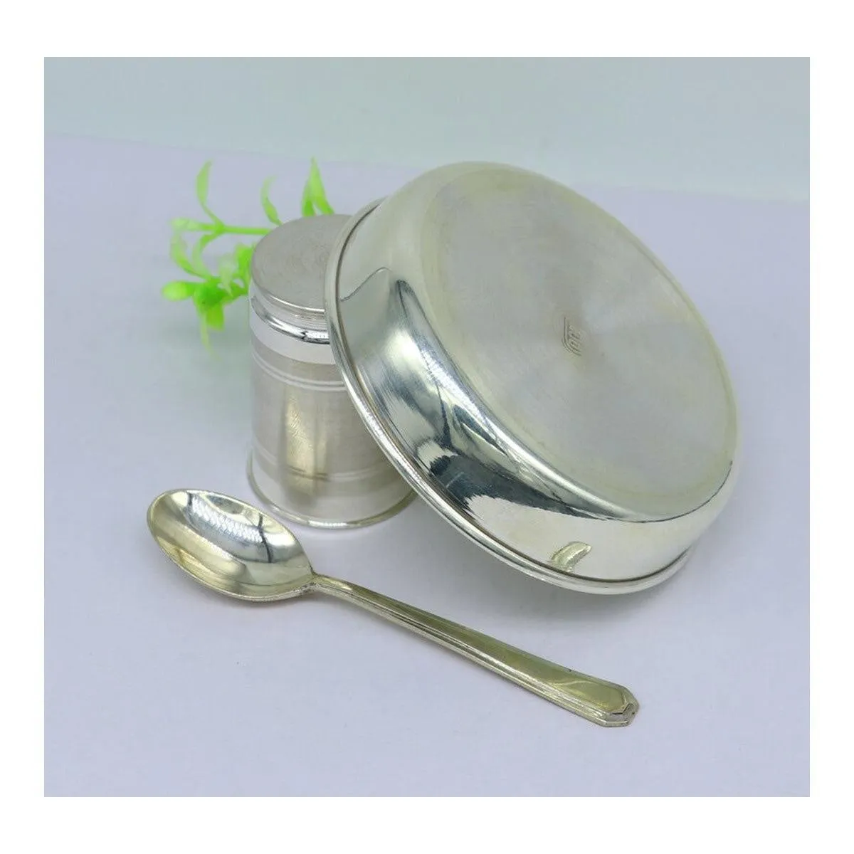 999 fine silver handmade small water/milk Glass tumbler, tray /plate baby kids silver cup & spoon utensils