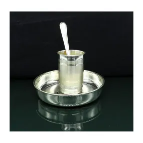 999 fine silver handmade small water/milk Glass tumbler, tray /plate baby kids silver cup & spoon utensils