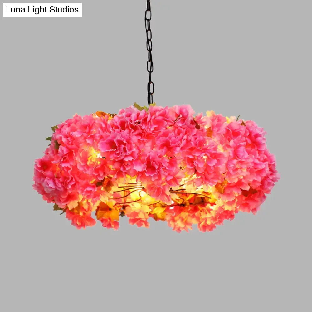 Antique Pink Metal LED Chandelier - 5-Light Blossom Pendant Lamp for Restaurants (21.5"/25.5" W)