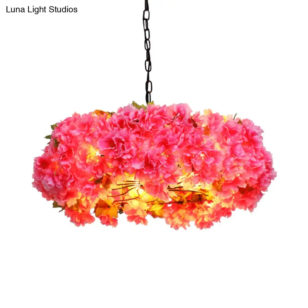 Antique Pink Metal LED Chandelier - 5-Light Blossom Pendant Lamp for Restaurants (21.5"/25.5" W)