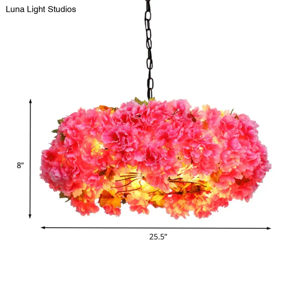 Antique Pink Metal LED Chandelier - 5-Light Blossom Pendant Lamp for Restaurants (21.5"/25.5" W)