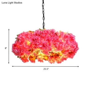 Antique Pink Metal LED Chandelier - 5-Light Blossom Pendant Lamp for Restaurants (21.5"/25.5" W)