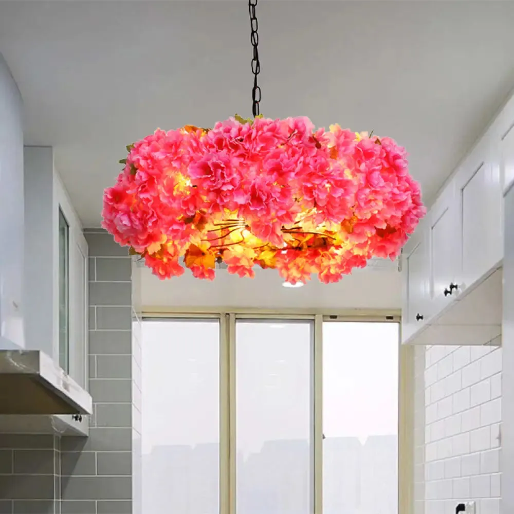 Antique Pink Metal LED Chandelier - 5-Light Blossom Pendant Lamp for Restaurants (21.5"/25.5" W)