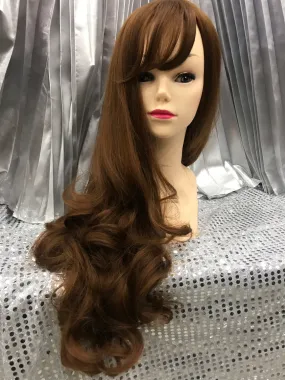 Auburn Brown 26" Synthetic Wavy Wig With Soft Fringe