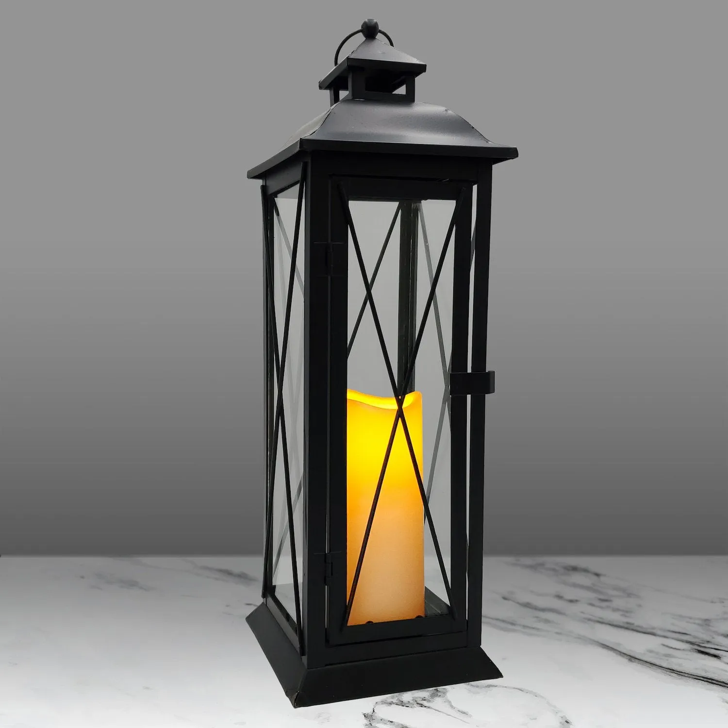 Battery Operated LED Metal Lantern - Crisscross