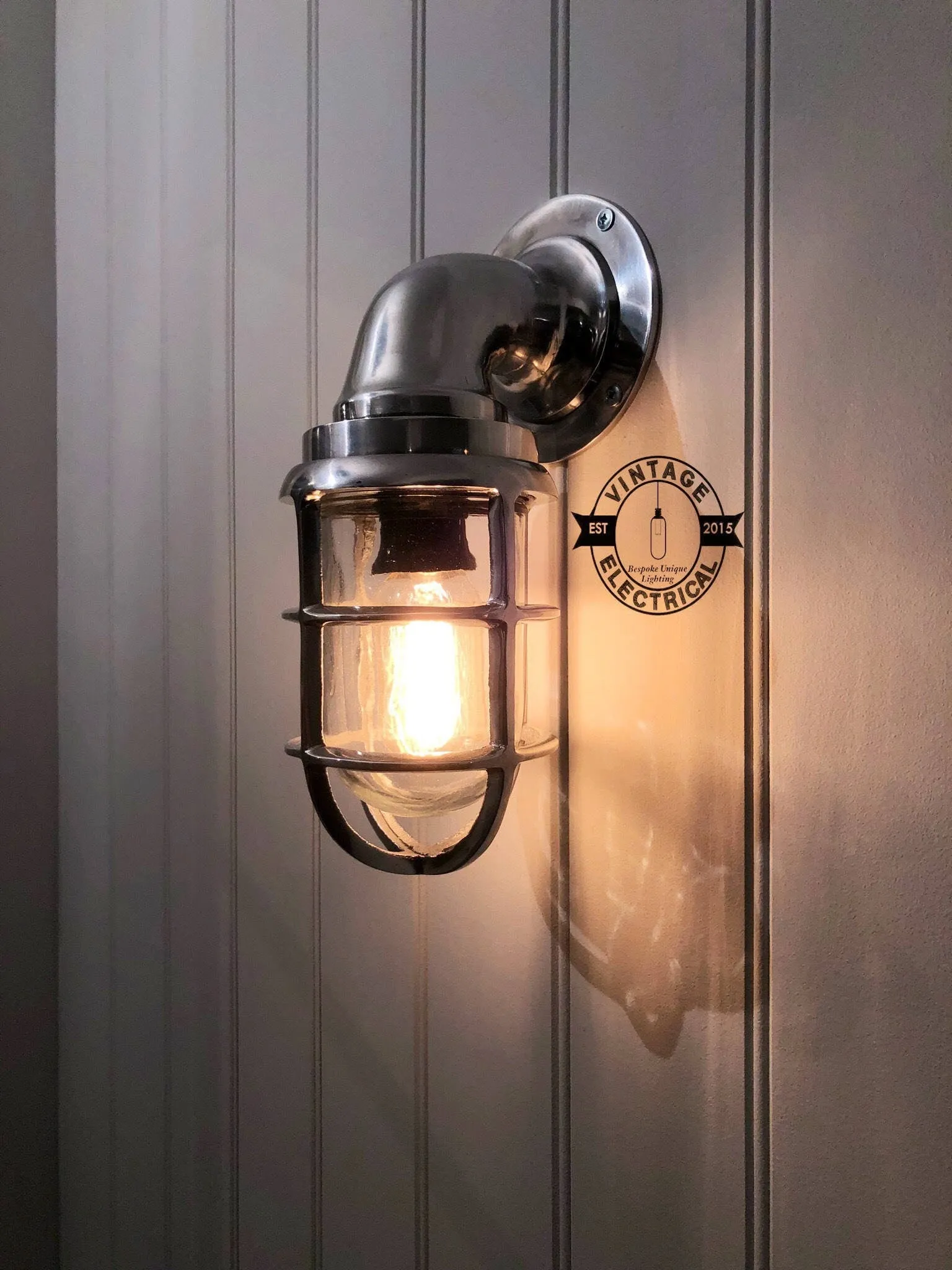 Beachamwell ~ Bulkhead Outdoor & Bathroom Sconce Wall Light Polished Silver | 10.5 Inch