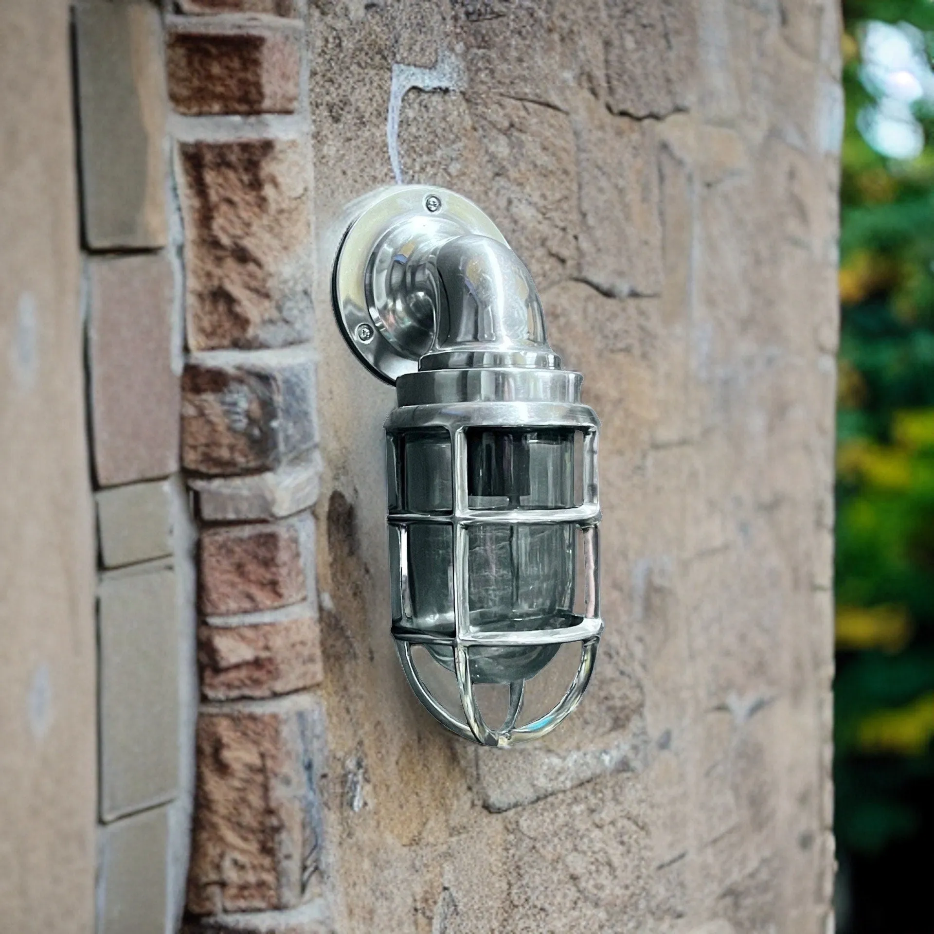 Beachamwell ~ Bulkhead Outdoor & Bathroom Sconce Wall Light Polished Silver | 10.5 Inch