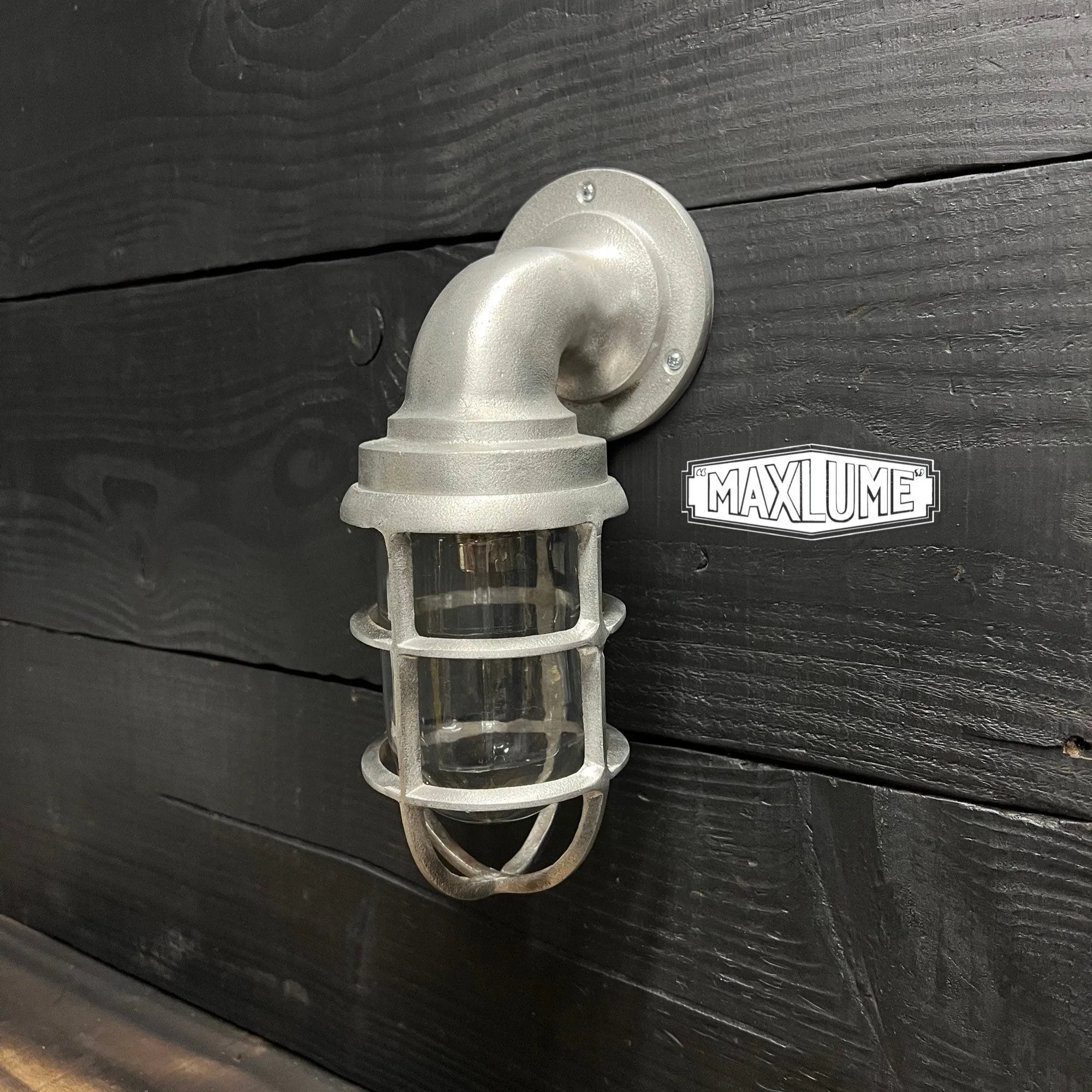 Beachamwell ~ Bulkhead Outdoor & Bathroom Sconce Wall Light | Raw Cast Pewter | 10.5 Inch