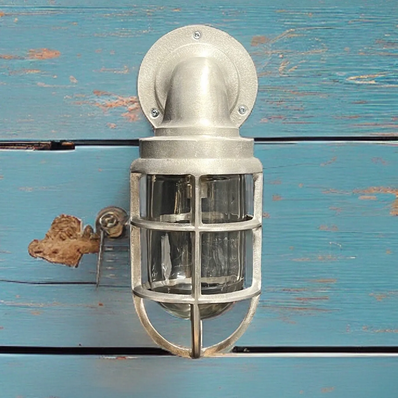 Beachamwell ~ Bulkhead Outdoor & Bathroom Sconce Wall Light | Raw Cast Pewter | 10.5 Inch