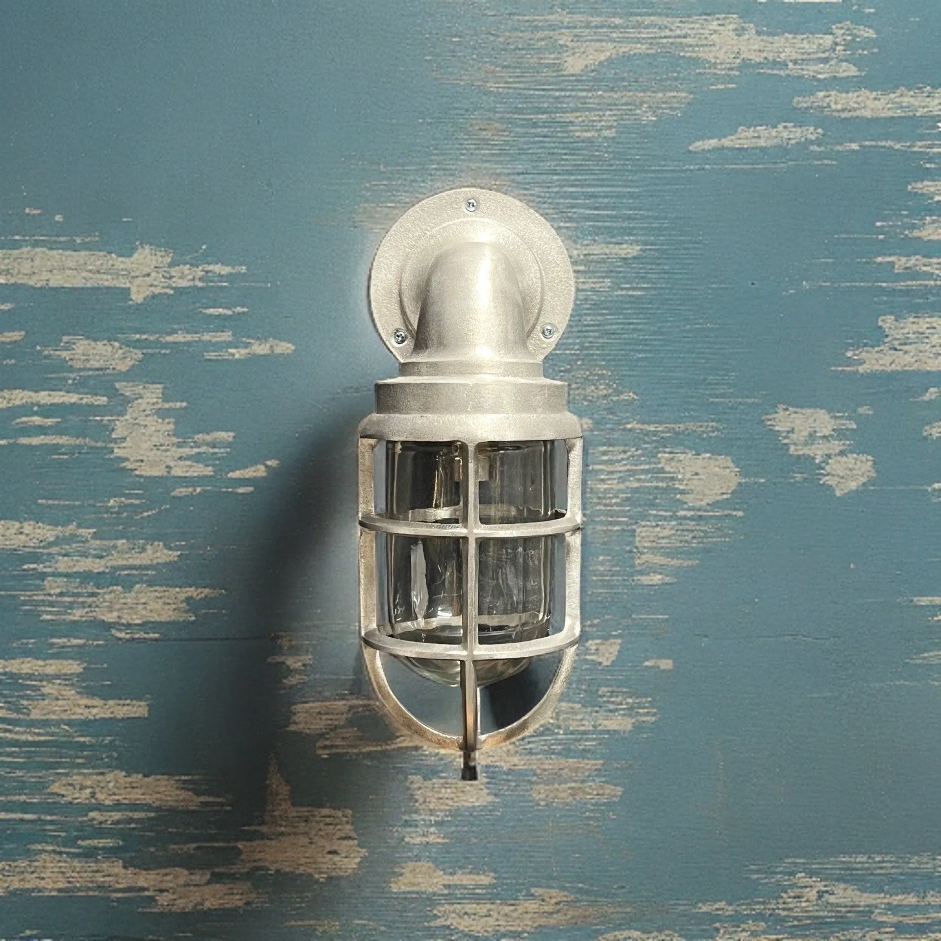 Beachamwell ~ Bulkhead Outdoor & Bathroom Sconce Wall Light | Raw Cast Pewter | 10.5 Inch