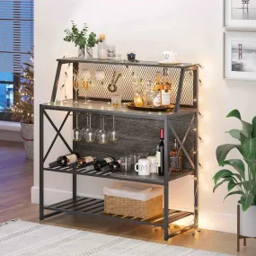 Bestier Coffee Bar Storage Cabinet with Mesh Panel and Wine Rack