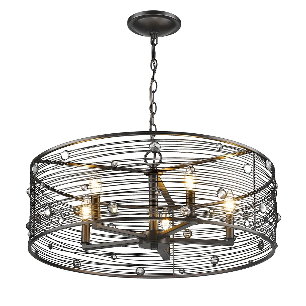 BIJOUX 5 LIGHT CHANDELIER, BRUSHED ETRUSCAN BRONZE