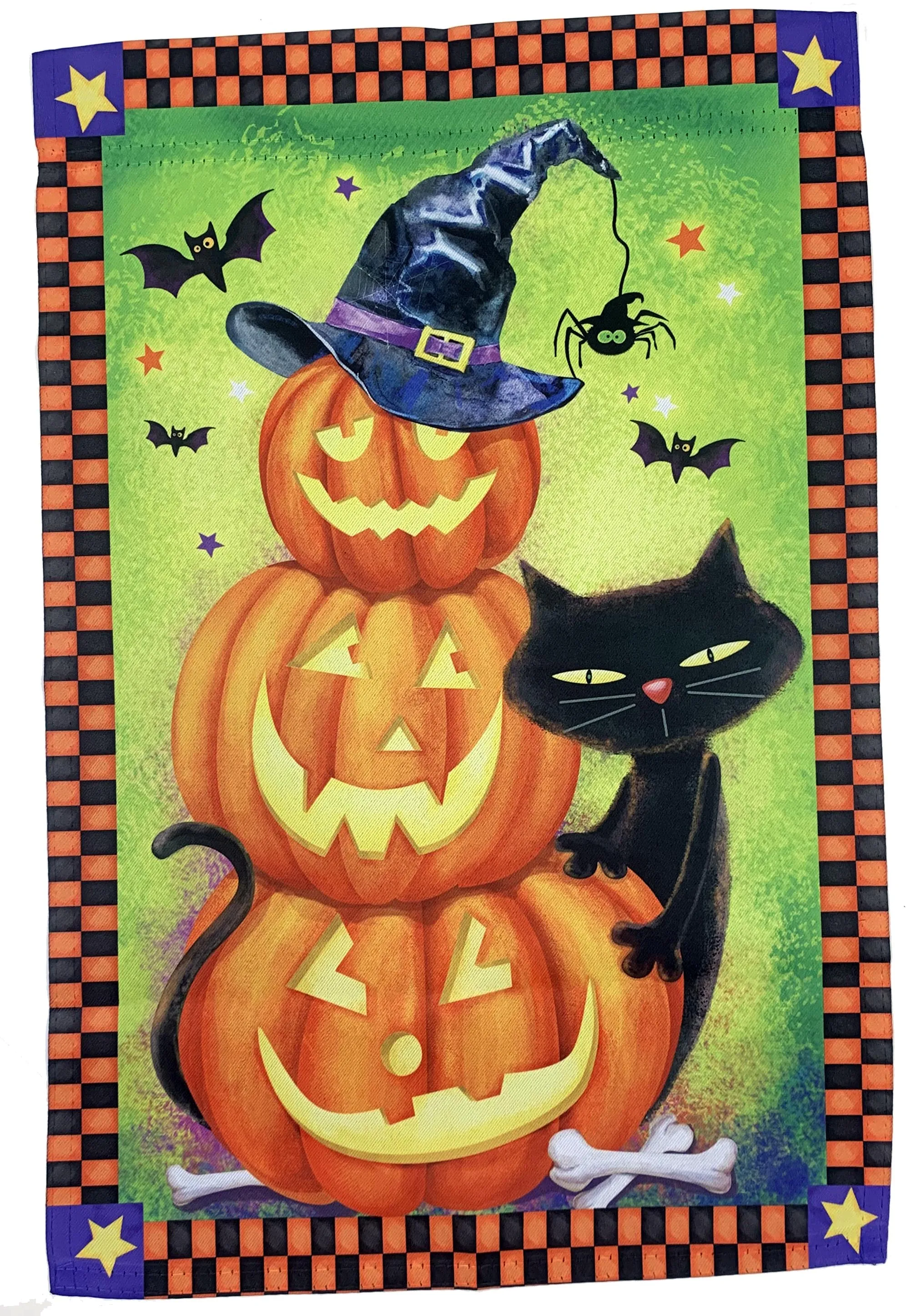 Black Cat Pumpkins Halloween Garden Flag - 12"x18"