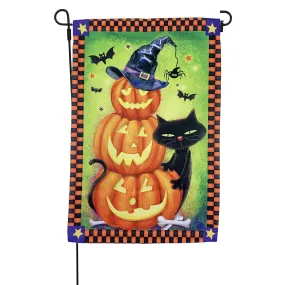 Black Cat Pumpkins Halloween Garden Flag - 12"x18"