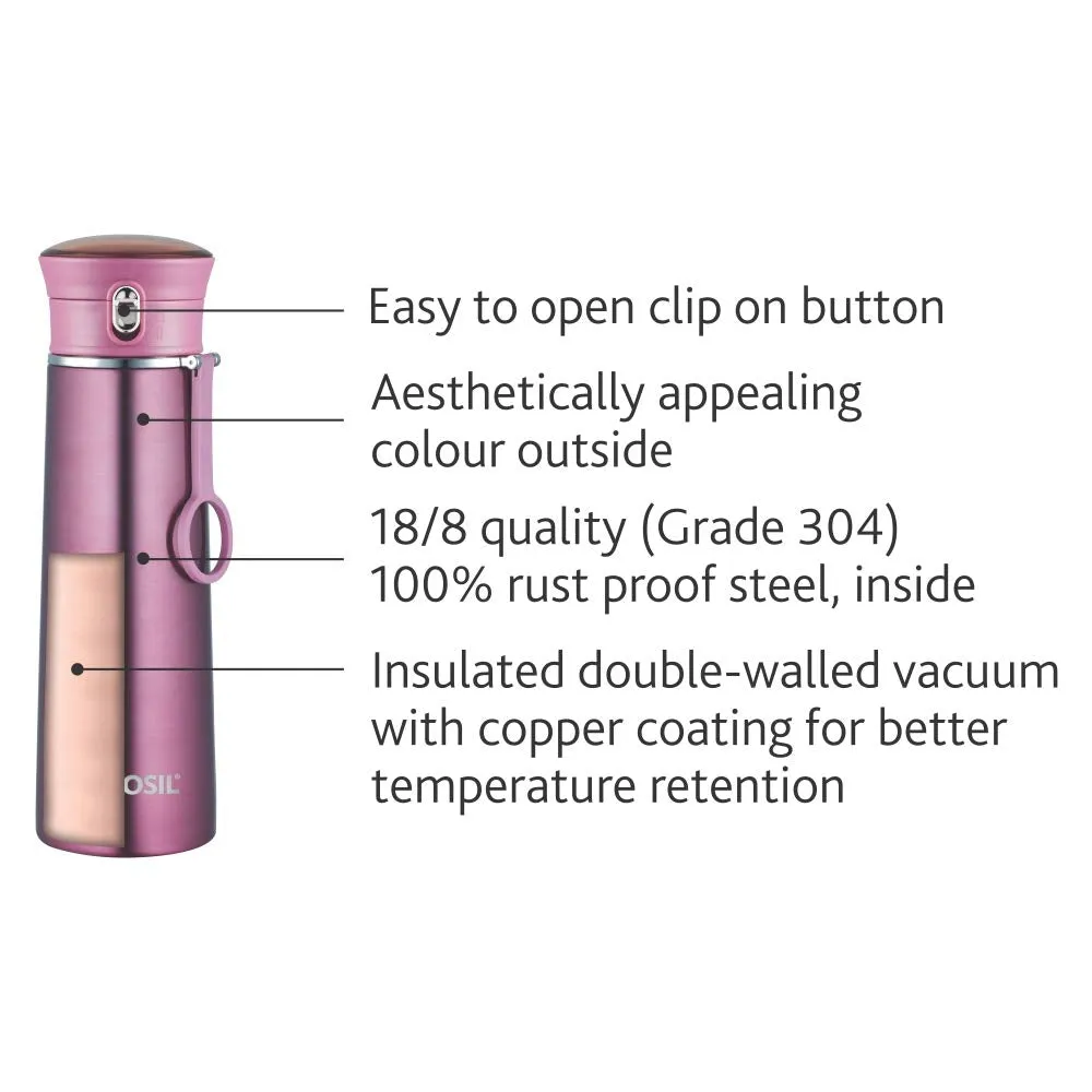 Borosil - Stainless Steel Hydra Travelease - Vacuum Insulated Flask Water Bottle, 420 ML, Purple, Standard