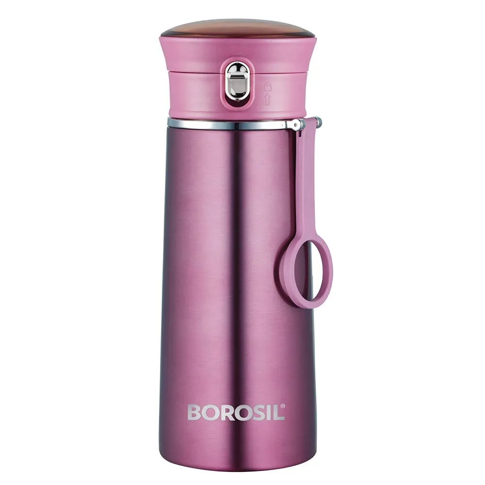 Borosil - Stainless Steel Hydra Travelease - Vacuum Insulated Flask Water Bottle, 420 ML, Purple, Standard