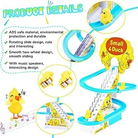 Brand Conquer Duck Slide Toy Set, Funny Automatic Stair-Climbing Ducklings Cartoon Race Track Set Little Lovely Duck Slide Toy Escalator Toy with Lights and Music (Duck Track Set)