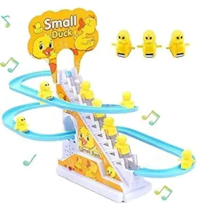 Brand Conquer Duck Slide Toy Set, Funny Automatic Stair-Climbing Ducklings Cartoon Race Track Set Little Lovely Duck Slide Toy Escalator Toy with Lights and Music (Duck Track Set)