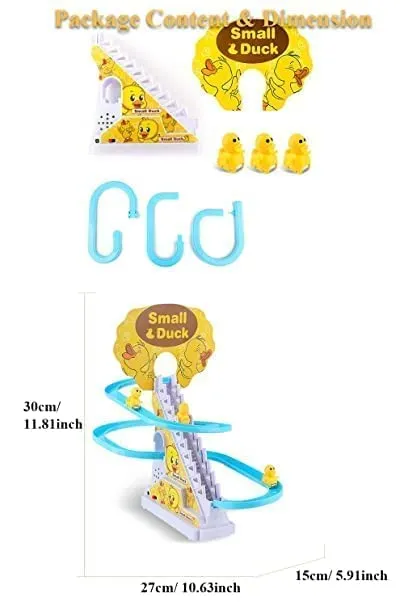 Brand Conquer Duck Slide Toy Set, Funny Automatic Stair-Climbing Ducklings Cartoon Race Track Set Little Lovely Duck Slide Toy Escalator Toy with Lights and Music (Duck Track Set)