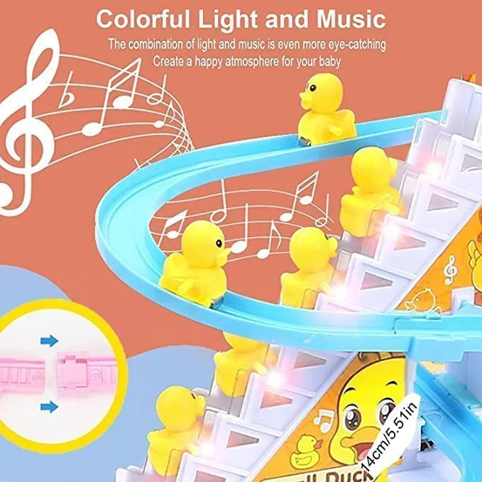 Brand Conquer Duck Slide Toy Set, Funny Automatic Stair-Climbing Ducklings Cartoon Race Track Set Little Lovely Duck Slide Toy Escalator Toy with Lights and Music (Duck Track Set)