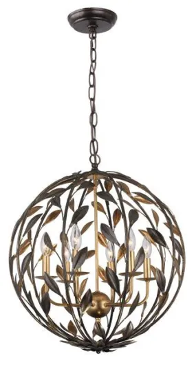 BROCHE 6 LIGHT SPHERE CHANDELIER, ENGLISH BRONZE AND ANTIQUE GOLD