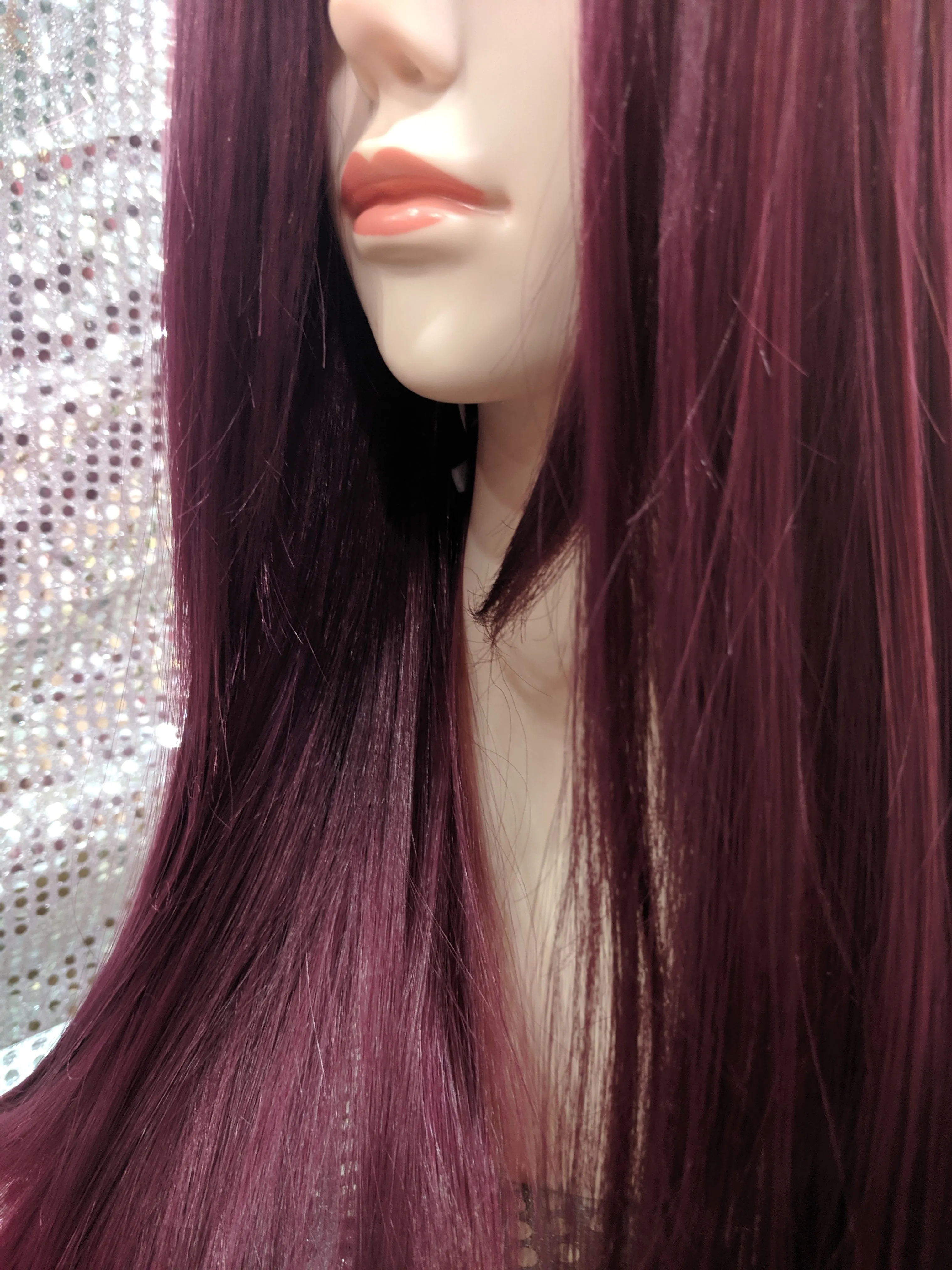 Burgundy Ombre 24" Straight Heat Resistant Wig