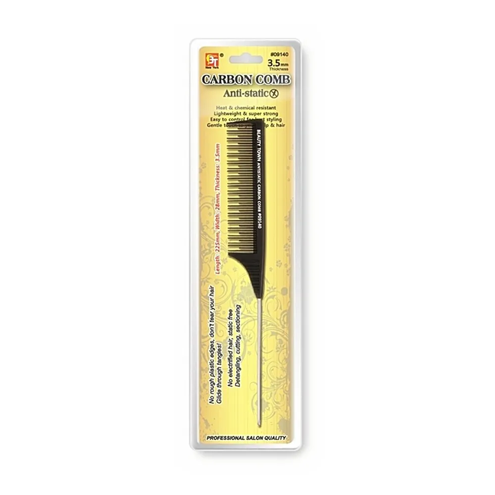 CARBON HOOK SERRATED TEETH PIN TAIL COMB (225 X 28 X 3.5 MM)