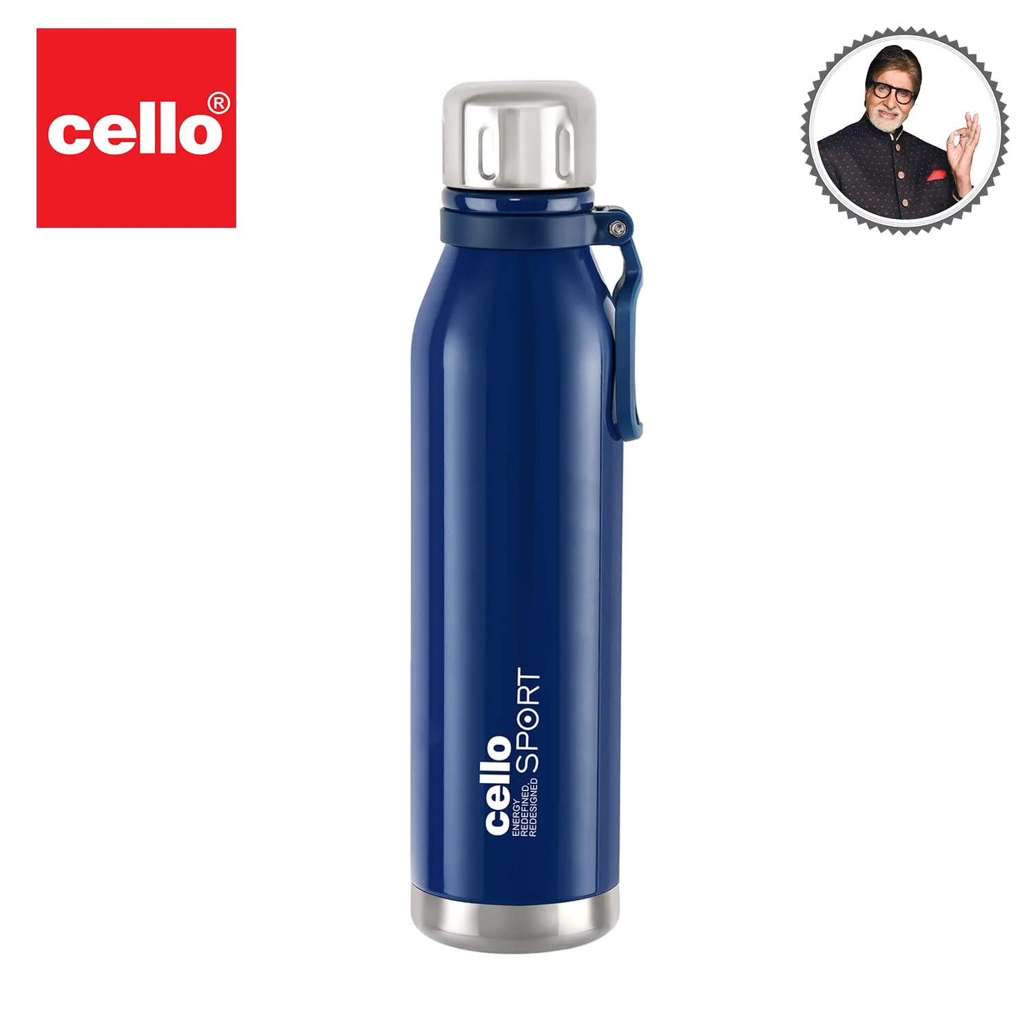 Cello Bentley Stainless Steel Flask, 600ml, Blue | 24 Hours Hot and Cold Thermoflask | Leak Proof & Screw Top Lid | Ideal for Office, Gym, Home, Kitchen, Hiking, Trekking, Travel Bottle