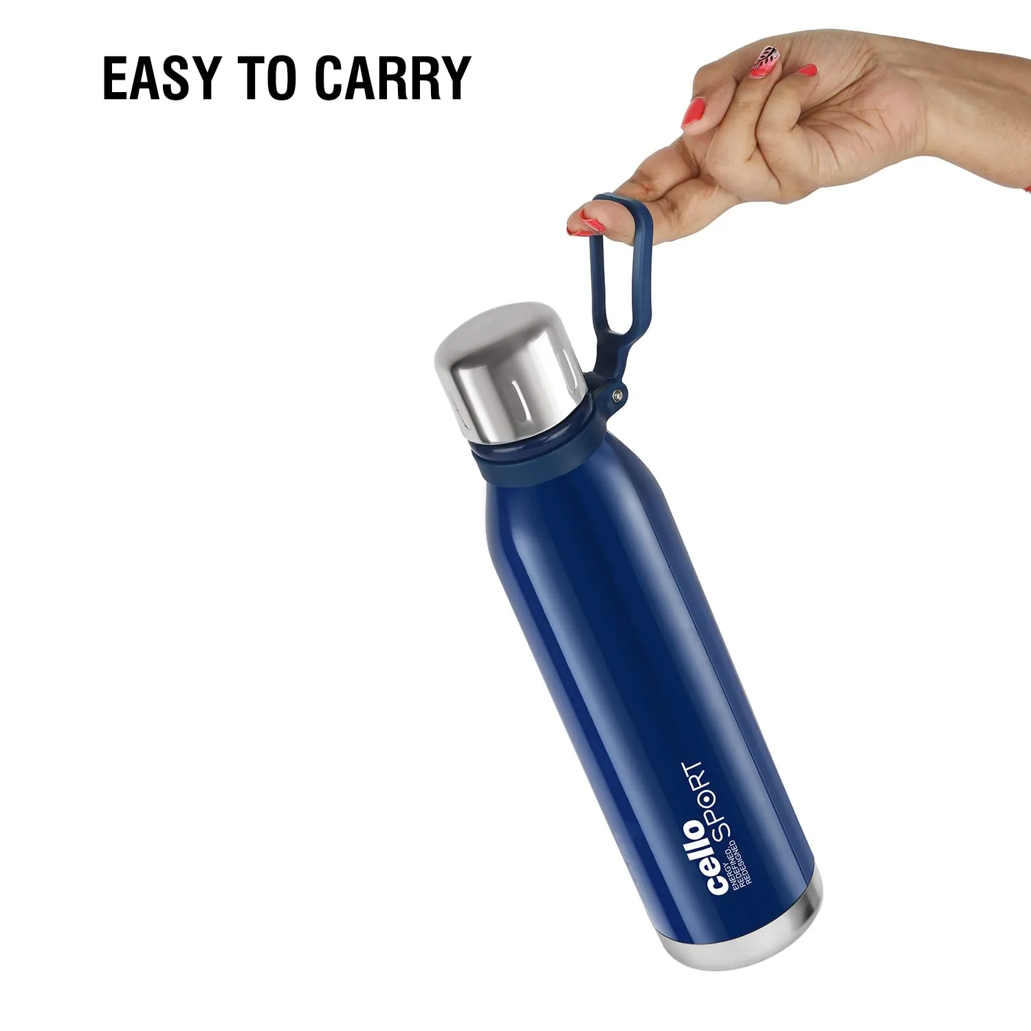 Cello Bentley Stainless Steel Flask, 600ml, Blue | 24 Hours Hot and Cold Thermoflask | Leak Proof & Screw Top Lid | Ideal for Office, Gym, Home, Kitchen, Hiking, Trekking, Travel Bottle