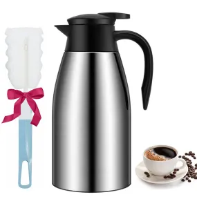 Coffee Carafes for Keeping Hot, 68oz/2L Thermal Carafe for Hot Liquids, Insulated Coffee Thermos, Stainless Steel Thermal Pot Flask Dual Wall Insulated Water Tea Beverage Dispenser Cleaner Brush