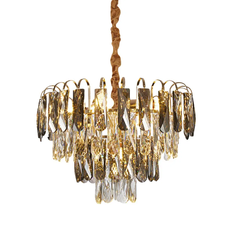 Contemporary Gold Chandelier with Clear Rectangle-Cut Crystals - 5 Lights