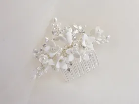 Cora - Porcelain Floral & Pearl Bridal Hair Comb