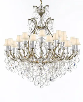 Crystal Chandelier Lighting Chandeliers H52" X W46" Dressed with Large, Luxe, Diamond Cut Crystals Great for the Foyer, Entry Way, Living Room, Family Room and More w/White Shades - A83-B90/WHITESHADES/52/2MT/24 1DC