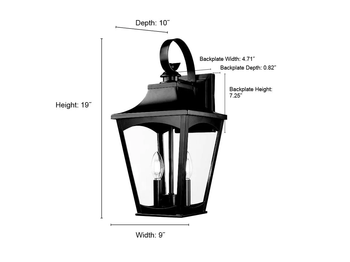 Curry Outdoor Wall Sconce - Powder Coated Black - Clear Glass - 10in. Extension - E26 Candelabra Base