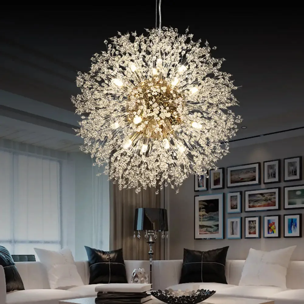 Dandelion Crystal Orb Ceiling Chandelier - Modern Light Fixture for Living Room