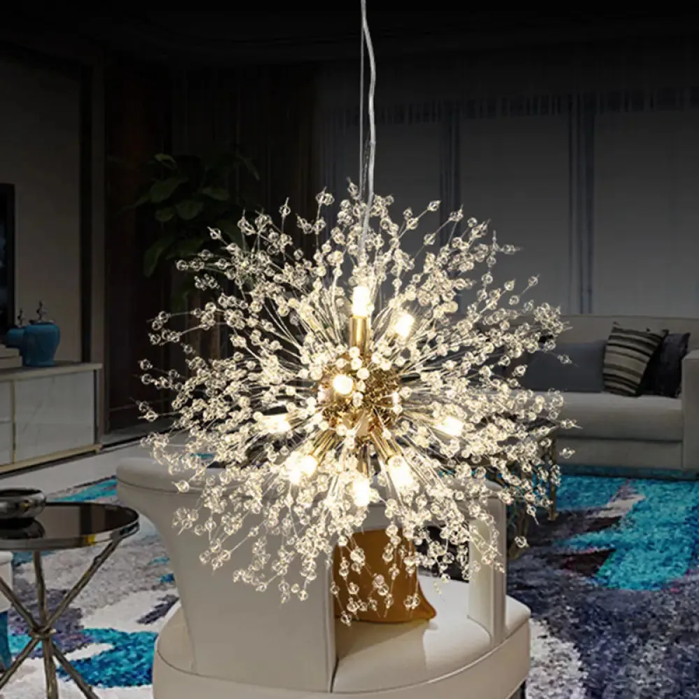 Dandelion Crystal Orb Ceiling Chandelier - Modern Light Fixture for Living Room