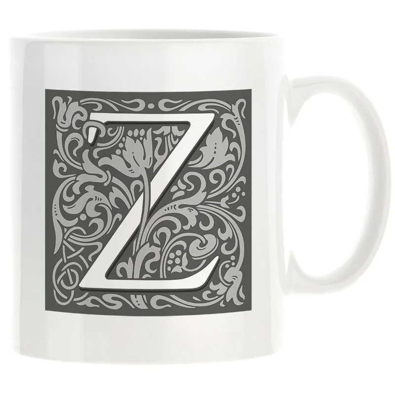 Decorated Initial Mug - Grey