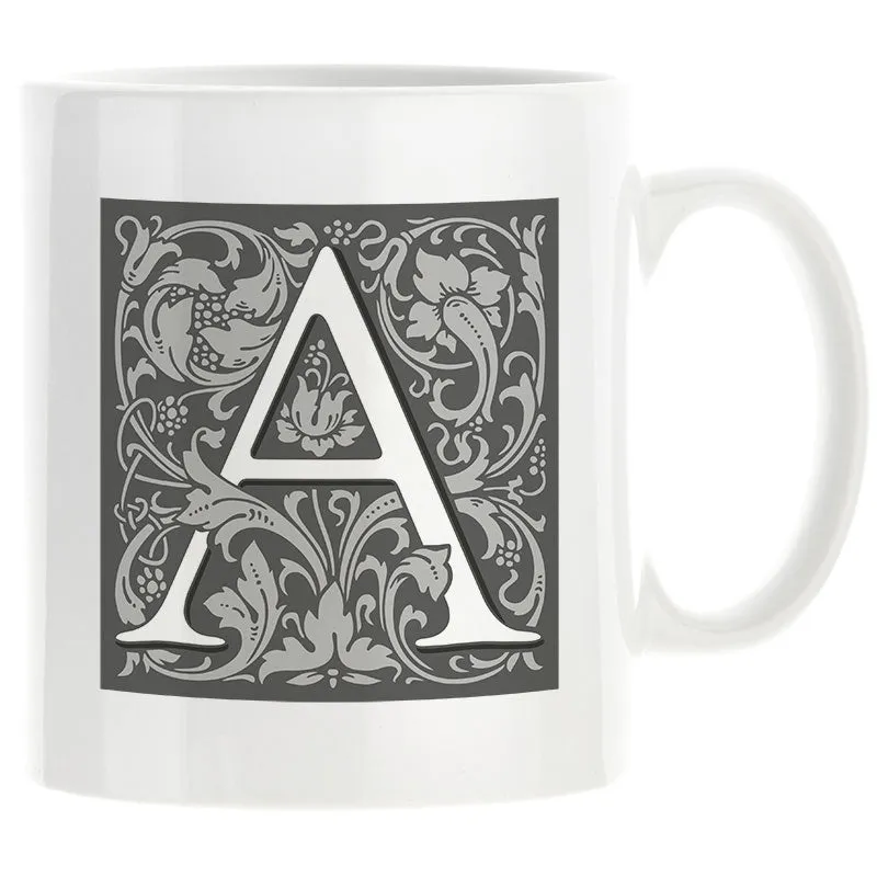 Decorated Initial Mug - Grey