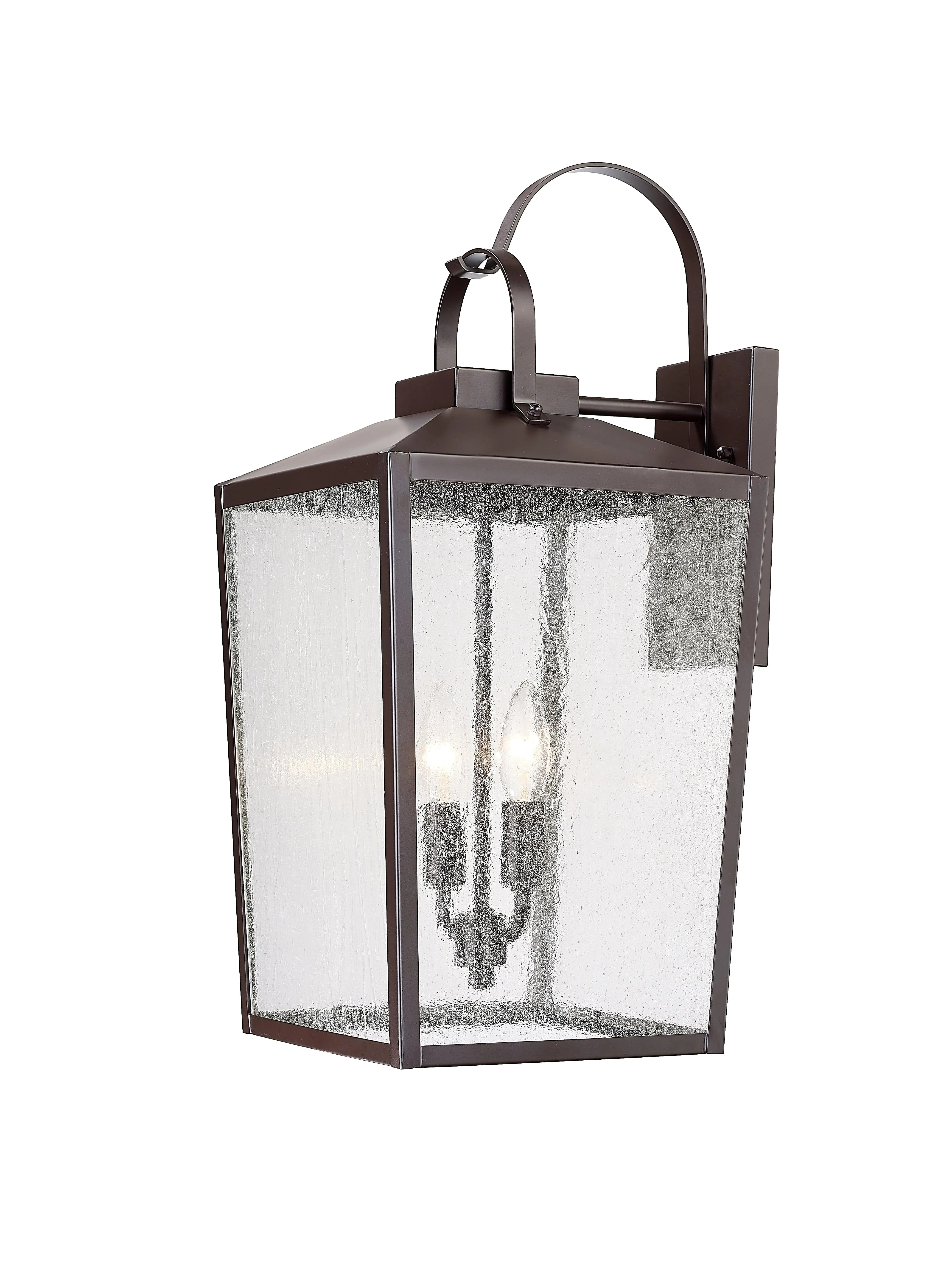 Devens Outdoor Wall Sconce - Powder Coated Bronze - Clear Seeded Glass - 12in. Extension - E26 Candelabra Base