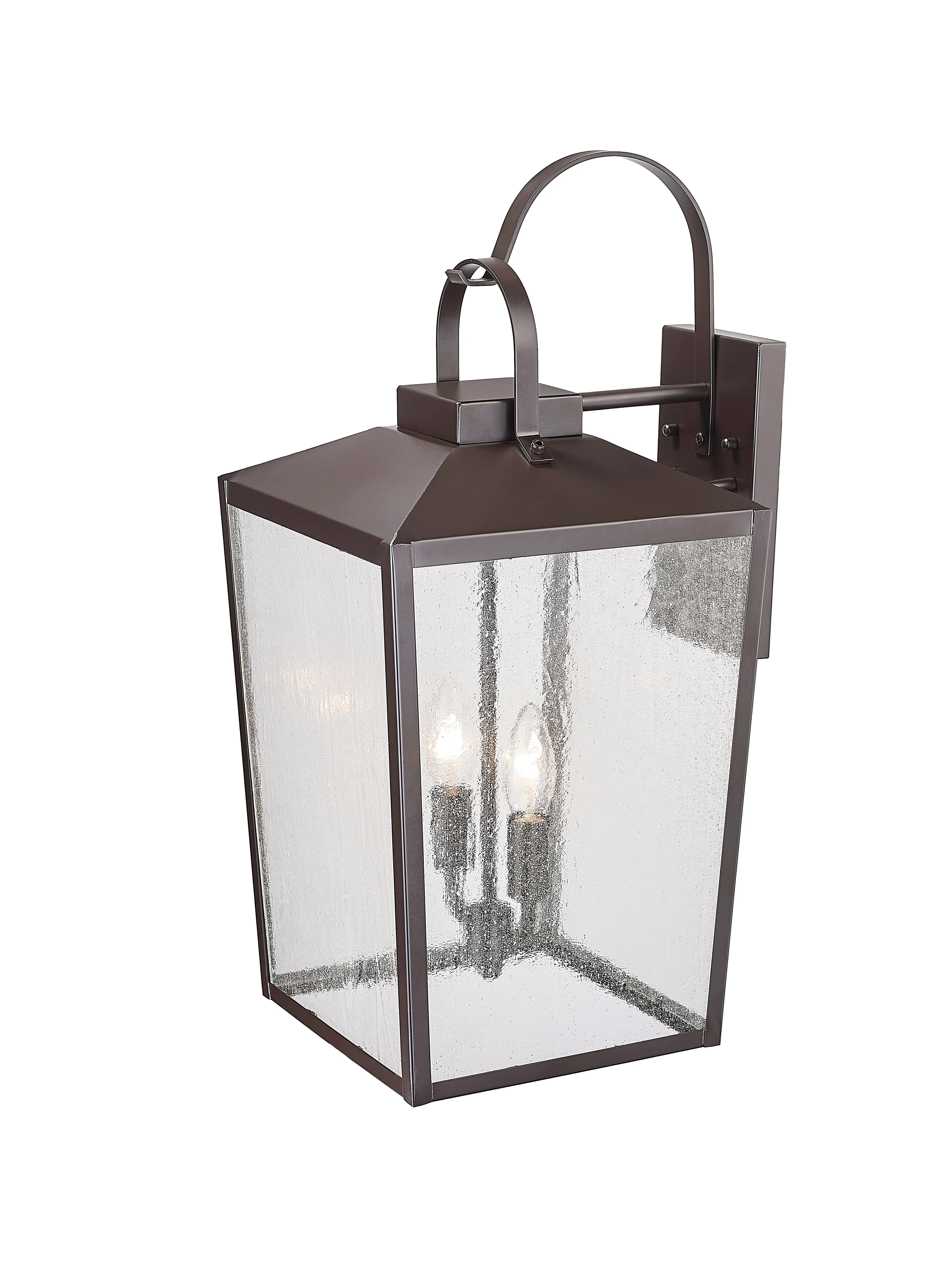 Devens Outdoor Wall Sconce - Powder Coated Bronze - Clear Seeded Glass - 12in. Extension - E26 Candelabra Base